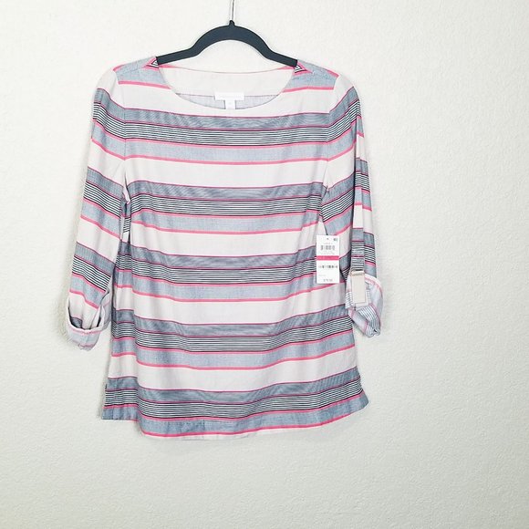 Charter Club Women's Linen Blend Striped Top - XS - Picture 2 of 6